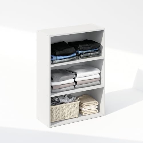Furinno Reed Closet Organizers and Storage, 3-Tier Reversible Closet Shelves, Closet Organization Shelf, 9.7 x 23.7 x 31.5, for Bedroom, Closet, Plain White - Image 3