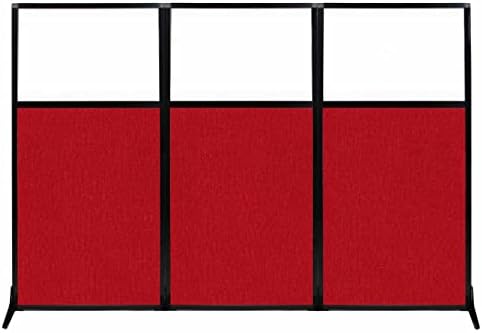 Versare Workstation Partition | Portable Wall Divider | Modern Office Cubicle | Free Standing Privacy Screen | Flexible Work Space | 99" x 70" W/Window, Red Fabric Panels by VERSARE