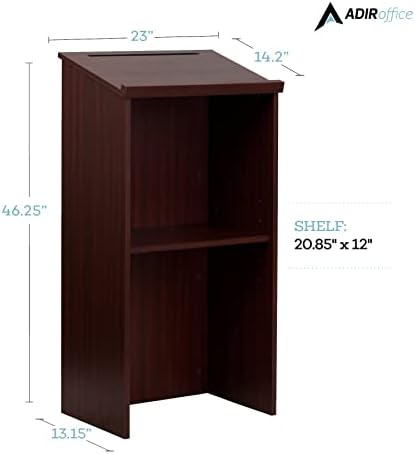 AdirOffice Wooden Podium with Storage Shelf - Speaking Lectern, Hostess Station for Restaurant, 46.25 Inches, Mahogany - Image 5