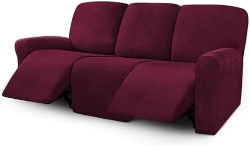 ULTICOR Velvet 8-Pieces Recliner Sofa Covers Stretch Reclining Couch Covers for 3 Cushion Reclining Sofa Slipcovers Furniture Covers Thick Soft Washable (3 Seater Recliner Cover, Wine) by ULTICOR