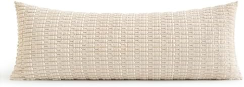 MIULEE Lumbar Corduroy Throw Pillow Cover for Bed 14x36 Cream White - Image 6