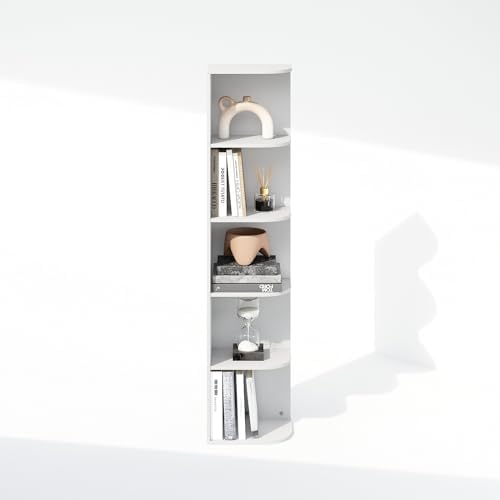 Furinno Reed Corner Shelf, 5-Tier Corner Bookshelf, Book Shelf, Corner Shelves, Storage Rack, for Organization and Storage, Home Office, Living Room, White - Image 7
