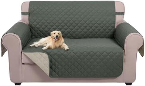 U-NICE HOME Loveseat Sofa Cover for 2 Cushion Couch, Grey/Beige by U-NICEHOME