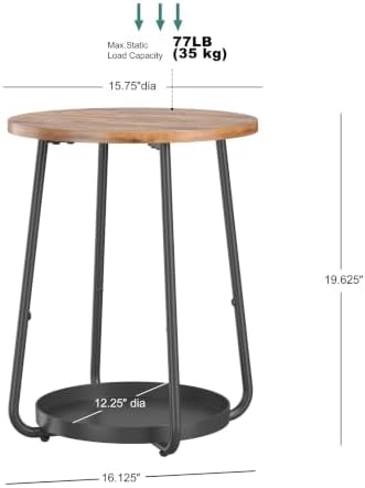 sthmec Small Round Side End Table with Storage, 2 Tier Round Bedside Sofa Couch Coffee Tables with Tray, Metal Nightstand for Small Spaces, Living Room Bedroom, Rustic Brown - Image 3