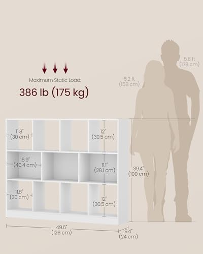 VASAGLE Bookshelf, 12 Cubes Storage Organizer, 49.6 x 9.4 x 39.4 Inches - Image 3