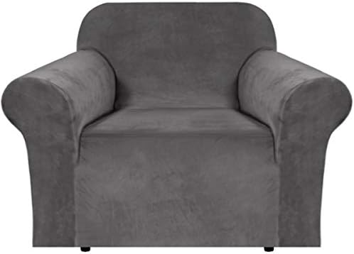 H.VERSAILTEX Stretch Velvet Armchair Cover Couch Covers 1 Cushion Chair Slipcover for Living Room Furniture Cover Crafted from Thick Comfy Rich Velour (Chair 31"-49", Gray) by HVERSAILTEX