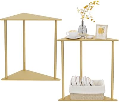 Yawinhe Triangle Metal Side Table,2-Tier Small Corner Table,Golden,2 Pack by Yawinhe
