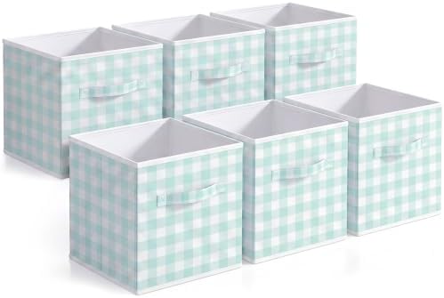 Yalikop 6 Pcs Green Gingham Cube Storage Bins, 11 Inch Fabric Checkered Classroom Storage Bins Organizer with Handle Preppy Collapsible Cubby Basket for Classroom Home Nursery Playroom Bedroom by Yalikop