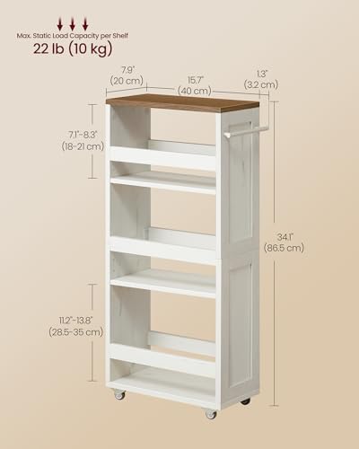 VASAGLE 4-Tier Slide-Out Storage Cart, Slim Kitchen Cart with Wheels - Image 6