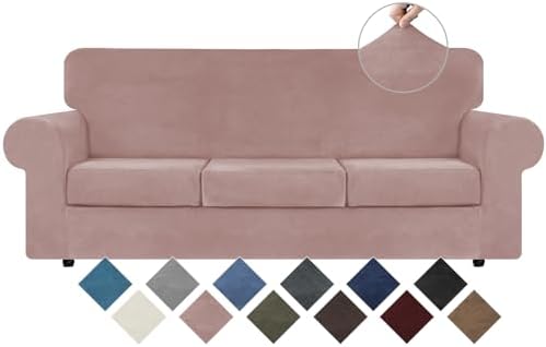 WEERRW 4 Pieces Couch Cover for Sofa Velvet Sofa Covers Washable, Pink by WEERRW
