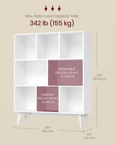 VASAGLE Mid-Century Modern 8-Cube Bookshelf, 35.4 x 9.4 x 42.3 Inch - Image 3