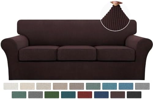 Turquoize 4 Piece Sofa Covers For 3 Cushion Couch Sofa Slipcover Soft Couch Cover For Dogs-Washable Sofa Furniture Covers With 3 Individual Cushion Covers Thick Jacquard Fabric (3 Cushion Sofa, Brown) by Turquoize