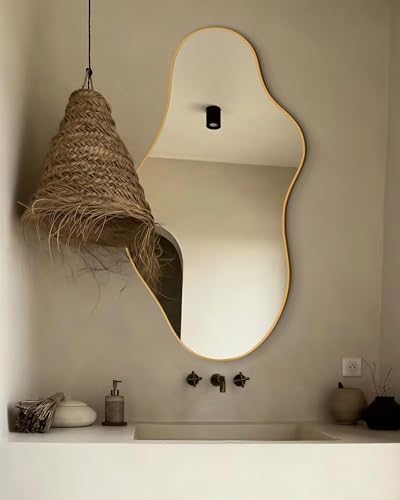 Irregular Wall Mirror 20"X 36" Asymmetrical Gold Bathroom Mirror Abstract Decorative Wall Hanging Mirror for Bedroom, Living Room, Bathroom, Entryway, Hallway - Image 7