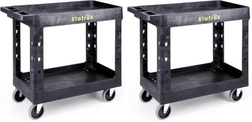 ELAFROS 2-Tier Utility Rolling Cart, 34 x 17 in, 5" Swivel Wheels, 550lb (Pack of 2) by ELAFROS