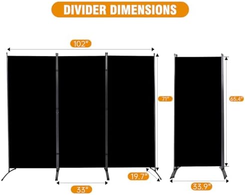 3 Panel Folding Privacy Screens, Portable Room Divider Panel, 6Ft Black - Image 5