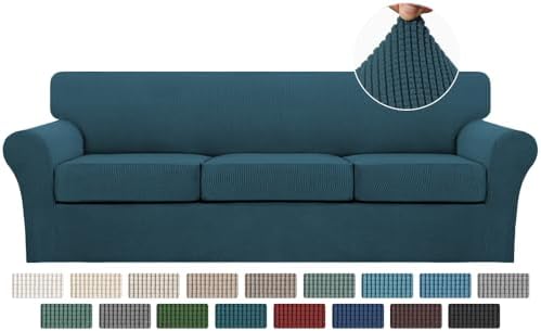 Turquoize 4 Piece Sofa Covers for 3 Cushion Couch Sofa Slipcover Soft Couch Cover for Dogs-Washable Sofa Furniture Covers with 3 Individual Large Cushion Covers Jacquard Fabric(XL Sofa,Deep Teal) by Turquoize