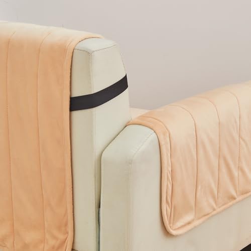 Great Bay Home Velvet Recliner Cover - Washable Slipcover Furniture Protector with Elastic Straps - Furniture Cover for Dogs, Kids, and Pets - Stitched Detail (Peach) - Image 2