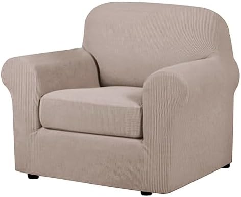 H.VERSAILTEX Armchair Slipcover Chair Cover 2 Piece Stretch Slipcovers Furniture Protector with Elastic Bottom Fit Armchair Width Up to 47 Inch, Stretch Spandex Jacquard Fabric(Chair, Sand) by HVERSAILTEX