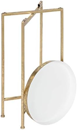 Kate and Laurel Celia Round Metal Foldable Tray Accent Table, White with Gold Base - Image 5