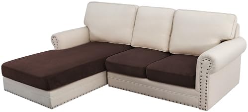 H.VERSAILTEX Velvet Stretch Sectional Couch Covers - 3 Piece L Shape Separate Cushion Set for Large 2 Seater + 1 Chaise, Brown Striped by HVERSAILTEX