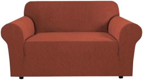 H.VERSAILTEX Stretch Couch Cover Loveseat Covers for 2 Cushion Couch Slipcover|Sofa Cover for Loveseat 1 Piece with Elastic Bottom, Checked Jacquard Fabric(58'-70' Wide, Rust) by HVERSAILTEX