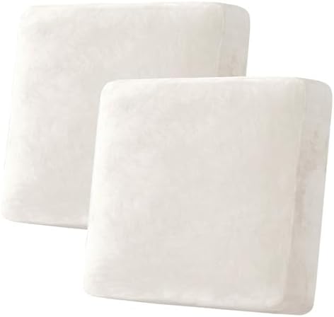 H.VERSAILTEX Velvet Stretch Couch Cushion Cover Plush Cushion Slipcover for Chair Loveseat Sofa Cushion Furniture Protector Seat Cushion Sofa Cover (2 Piece Large Sofa Cushion Covers, Porcelain White) by HVERSAILTEX