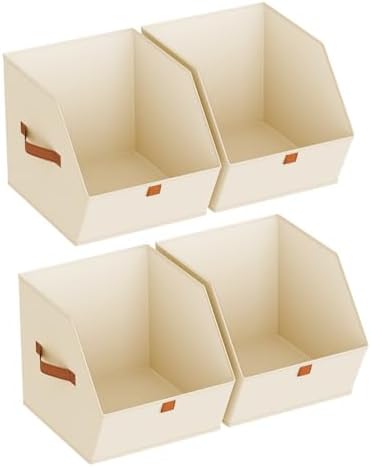 Homsorout Fabric Closet Storage Cubes - 4 Pack Square Storage Bins with Dual Handles for Clothes, Towels, Toys, Cube Storage Organizers for Bedroom, Nursery, Shelves, Closet, Small Spaces, Beige by Homsorout