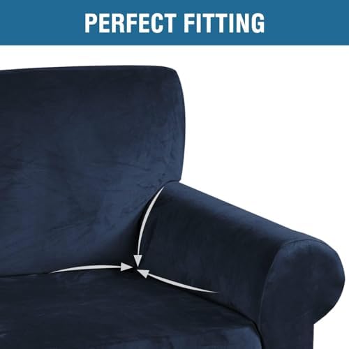 H.VERSAILTEX Stretch Velvet Sofa Covers for 3 Cushion Couch Covers Furniture Protector Soft with Non Slip Elastic Bottom, Crafted from Thick Comfy Rich Velour (Large Sofa 90"-97", Navy) - Image 4