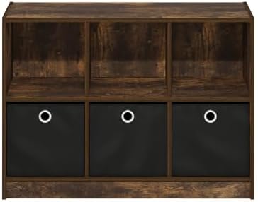 Furinno Basic Book Shelf, 6-Cube Bookshelf with Open Shelf, 3 x 2 Bookcase with Storage Bins, Closed Back, Horizontal, 11.9 x 31.6 x 23.6, for Living Room, Bedroom, Home Office, Amber Pine - Image 6