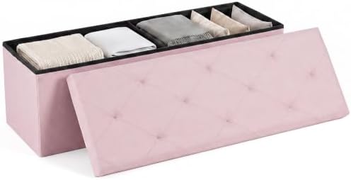 OLIXIS 43 Inch Folding Storage Ottoman Bench, Pink Ottoman with Storage by OLIXIS