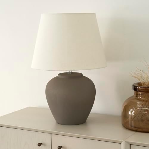 Nourison Home 20" Brown Matte Ceramic Table Lamp with Fabric Shade, Bedside Nightstand Lamp for Bedroom, Living Room, Entryway by NourisonHome