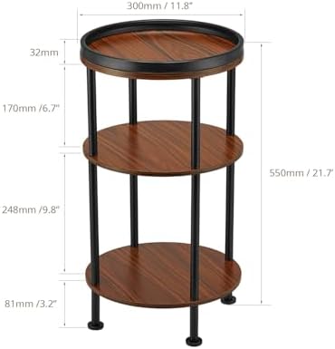 Side Table, Small Round Side Table for Small Spaces, 3-Tier Round Accent Table Slim Side Table, Modern Sofa End Table Corner Table for Living Room Bedroom Nightstand (Classic, Cherry) - Image 3