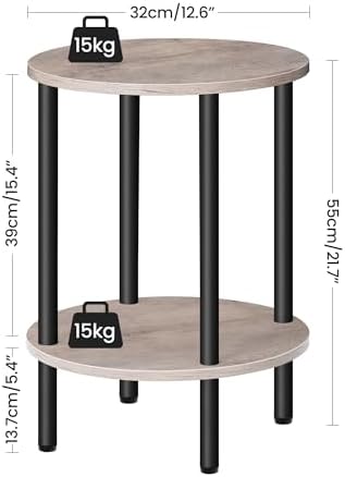 CHOEZON Round Side Table, 2-Tier End Table, Small Round Nightstand with Sturdy Metal Tube, Industrial Small Coffee Table, for Living Room, Bedroom, Greige and Black TBZ01BG - Image 3