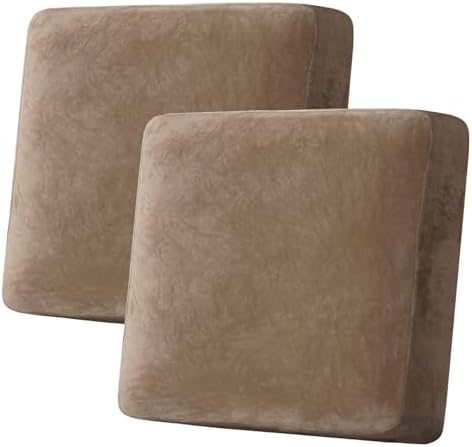 H.VERSAILTEX Velvet Stretch Couch Cushion Cover Plush Cushion Slipcover for Chair Loveseat Sofa Cushion Furniture Protector Seat Cushion Sofa Cover (2 Piece Large Sofa Cushion Covers, Camel) by HVERSAILTEX