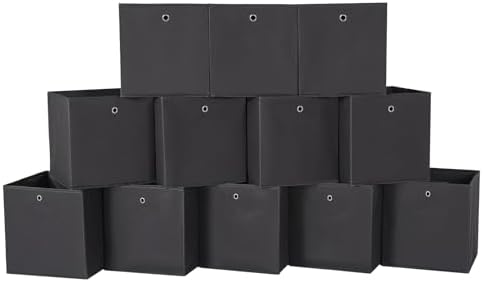 Foldable Storage Cubes Bins ,11 Inch Cloth Storage Cube Fabric Storage Box Cubes Organizer Baskets with Handles for Home Organizer Set of 12 (Black) by NieEnjoy