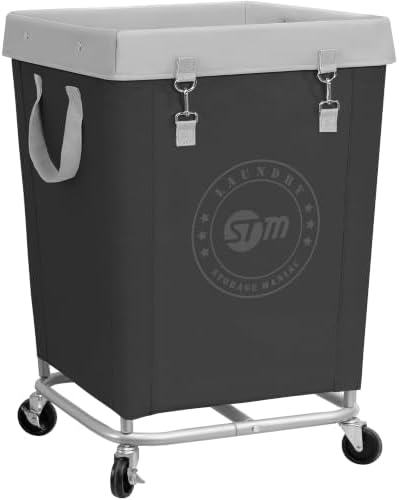 STORAGE MANIAC Commercial Laundry Hamper with Heavy Duty Steel Frame, 160 L Industrial Laundry Basket Cart with Wheels for Hotel, Home, Laundry Room, 17.72''L x 17.72''W x 30.91''H, Medium Black by STORAGEMANIAC