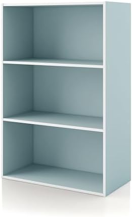 Homes: Inside + Out Apexa 3-Tier Cube Storage Organizer Shelves, Stackable Wood Bookcase Fits Cubby Bins for Organization, Dorm Teen Room Decor & Home Office, Light Blue by HOMESInsideOut