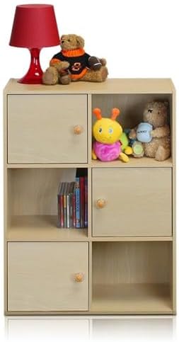 Furinno Pasir 3 Tier Shelf with 3 Door/Round Handle, Steam Beech - Image 4