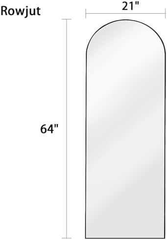 Rowjut 64"x21"Floor Mirror Arched Full Length Mirros, Mirror Floor Length Standing Hanging or Leaning & Large Full Body & Wall Mirror for Bedroom, Living Room, Aluminum Frame, Black - Image 3