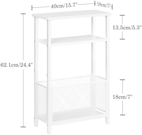 MMEOLUOOK Narrow Side Table with Storage Basket Skinny End Tables for Smalls Spaces 3 Tier Sofa Table Small Nightstand Slim Bedside Table for Living Room Bedroom White MLBZ22W - Image 3