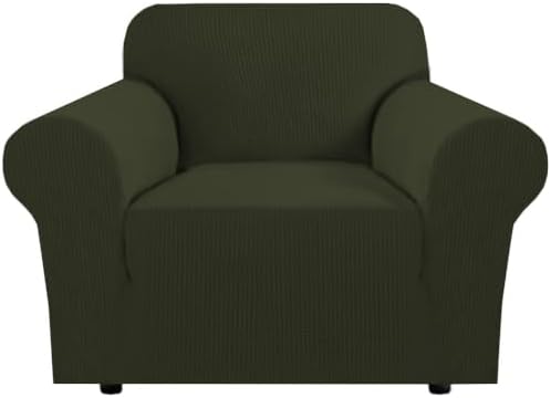 H.VERSAILTEX Stretch Chair Slipcover Sofa Cover Furniture Protector Cover High Spandex Small Checks Knitted Jacquard Sofa Cover Chair Covers for Living Room (Armchair 31"-40", Olive) by HVERSAILTEX