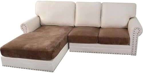 H.VERSAILTEX Velvet Stretch Sectional Couch Covers 3 Pieces Sofa Seat Cushion Covers L Shape Separate Cushion Couch Chaise Cover for Both Left/Right Couch(Large Sofa 2 Seater + 1 Chaise, Caramel Cafe) by HVERSAILTEX