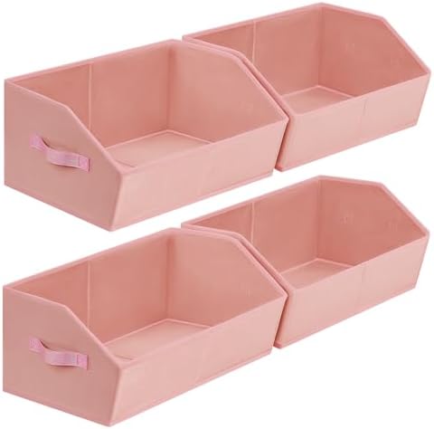 Homsorout Closet Baskets for Shelves Trapezoid - Decorative Storage Baskets with Handle, Closet Bins for Organization, Shelf Storage Bins for Clothes, Books, Home, Office, 4 Pack, Pink by Homsorout