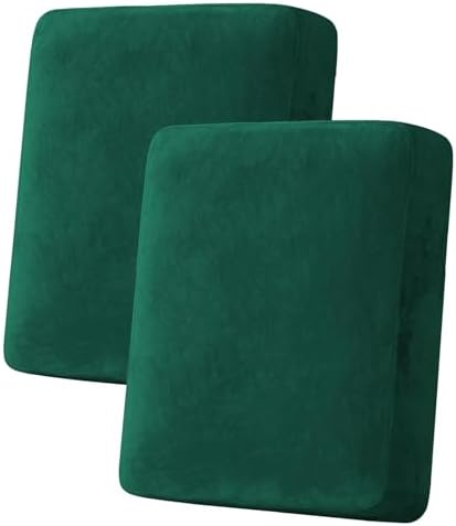 H.VERSAILTEX Velvet Stretch Couch Cushion Cover Plush Cushion Slipcover Cushion Furniture Protector for Seat Cushion Sofa Cover (2 Piece Medium Sofa Cushion Covers, Vintage Green) by HVERSAILTEX