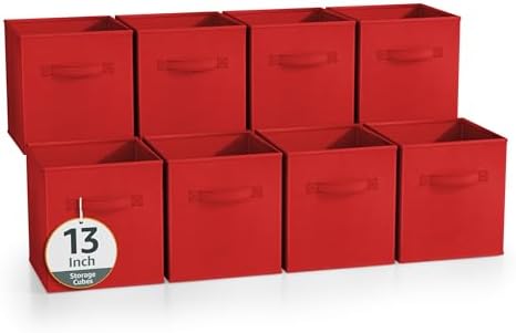 Sorbus Fabric Storage Cubes, 8 Pack, with Handles (13 Inch, Red) by Sorbus