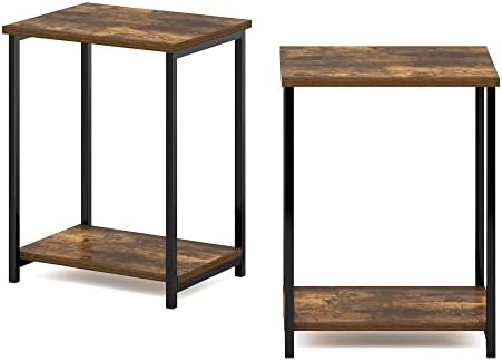 Furinno Simplistic 2-Tier Metal Frame Side Table, Set of 2, Amber Pine - Image 6