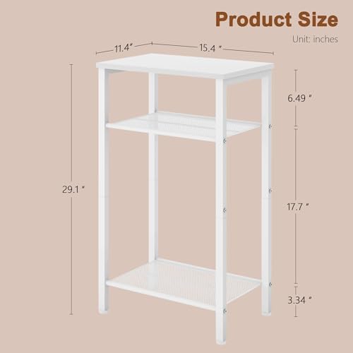 Hoctieon 2-Set 3 Tier End Table, Telephone Table Set of 2, Tall Side Table with Storage Set of 2, Small Nightstand for Small Spaces, Metal Frame, White - Image 3