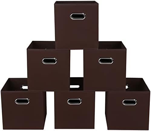 Fabric storage bins Cubes, Fabric Cube Organizer with Handle, Foldable Cube Bins for Cloth or Accessary Storage, 11x11x11, Set of 6, (Coffee) by Yunkeeper