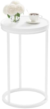 YAUKOMEL Small Round Side Table,Round Sofa End Table White by YAUKOMEL