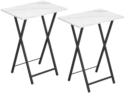 HOOBRO Folding TV Tray Tables, Set of 2 Stable Snack Table for Small Space, Portable Sofa Side Table, Easy Assembly and Storage, Ideal for Snacks and Meals in Living Room, Marble and Black BW25BZ01 by HOOBRO